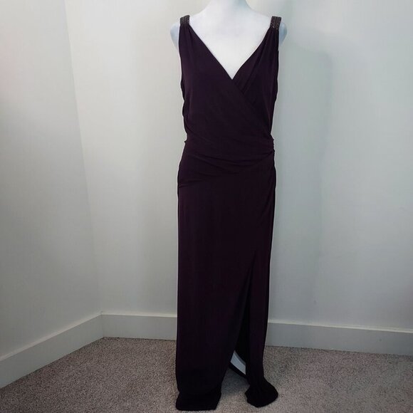 Lauren Ralph Lauren Rhinestone Embellished Purple Jersey Gown Size 14 - Picture 7 of 9